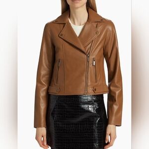 NWT Michael Kors Brown Leather Moto Jacket